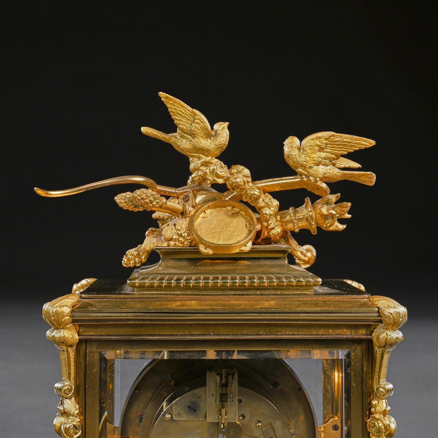 French 8-Day Striking Four Glass Ormolu Clock by Samuel Marti, Paris 5