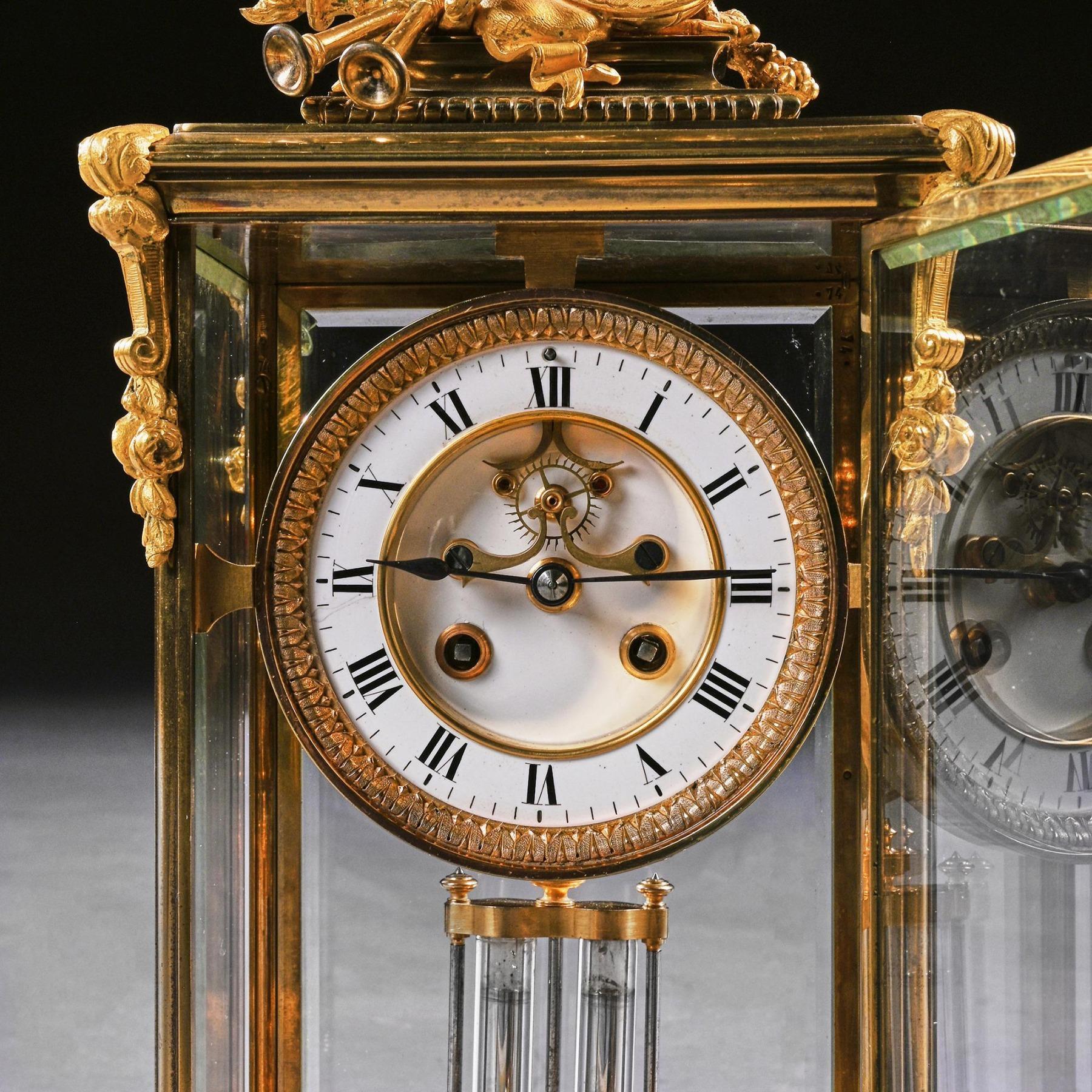 French 8-Day Striking Four Glass Ormolu Clock by Samuel Marti, Paris 6