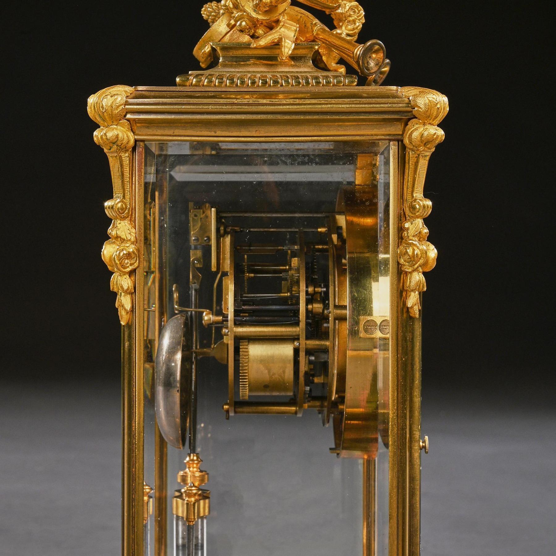 French 8-day striking four glass ormolu clock by Samuel Marti, Paris, 19th century.

An ormolu-mounted French 8 day striking four glass mantel clock by Samuel Marti Paris stand in its original velvet and water gilt plinth.

French, circa