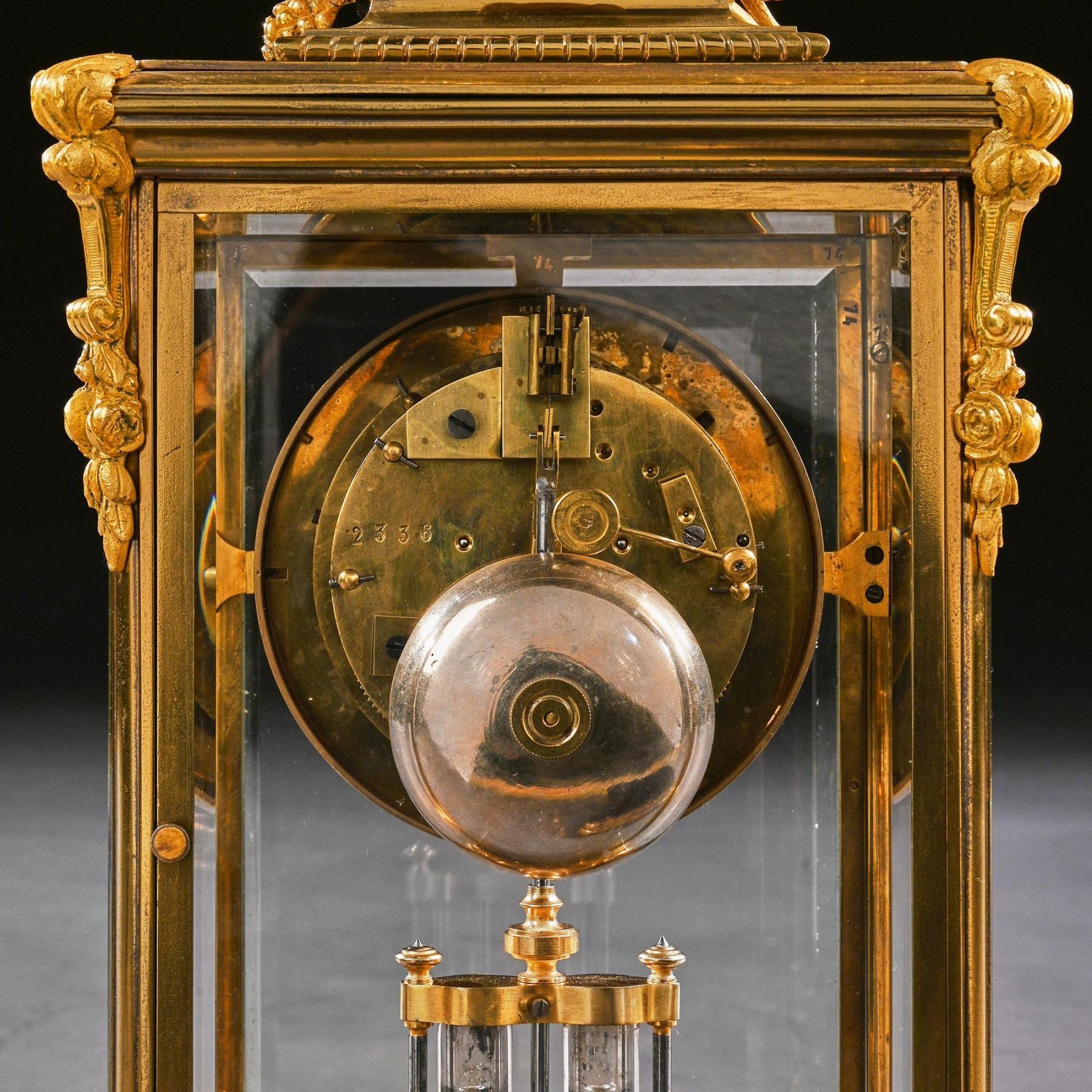French 8-Day Striking Four Glass Ormolu Clock by Samuel Marti, Paris In Good Condition In Benington, Herts