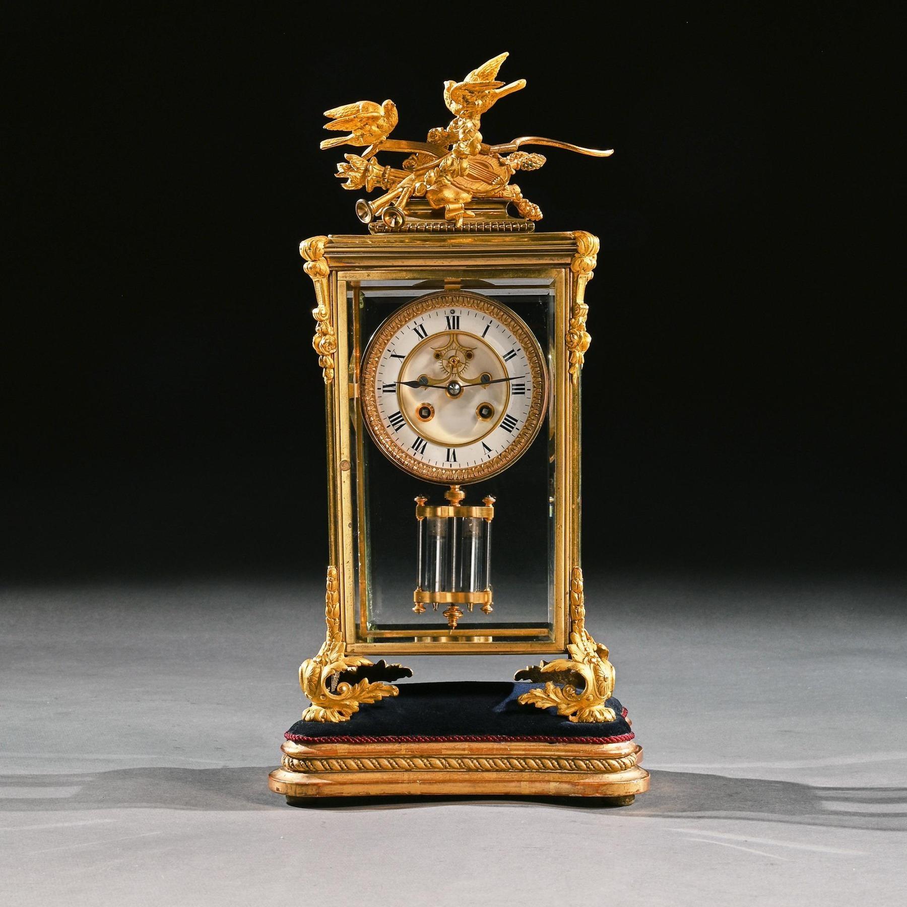 French 8-Day Striking Four Glass Ormolu Clock by Samuel Marti, Paris 1