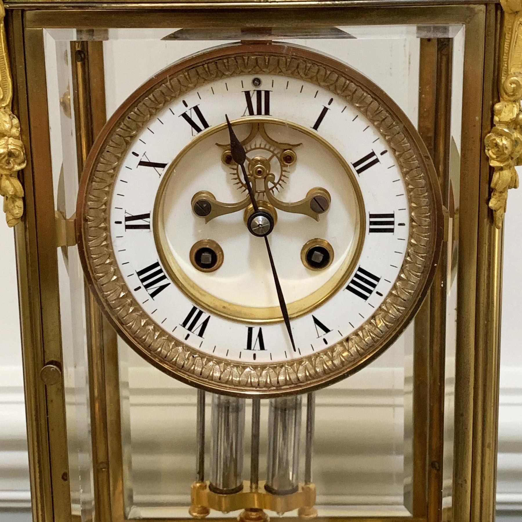 French 8-Day Striking Four Glass Ormolu Clock by Samuel Marti, Paris 3