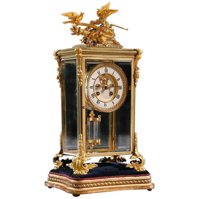 French 8-Day Striking Four Glass Ormolu Clock by Samuel Marti, Paris