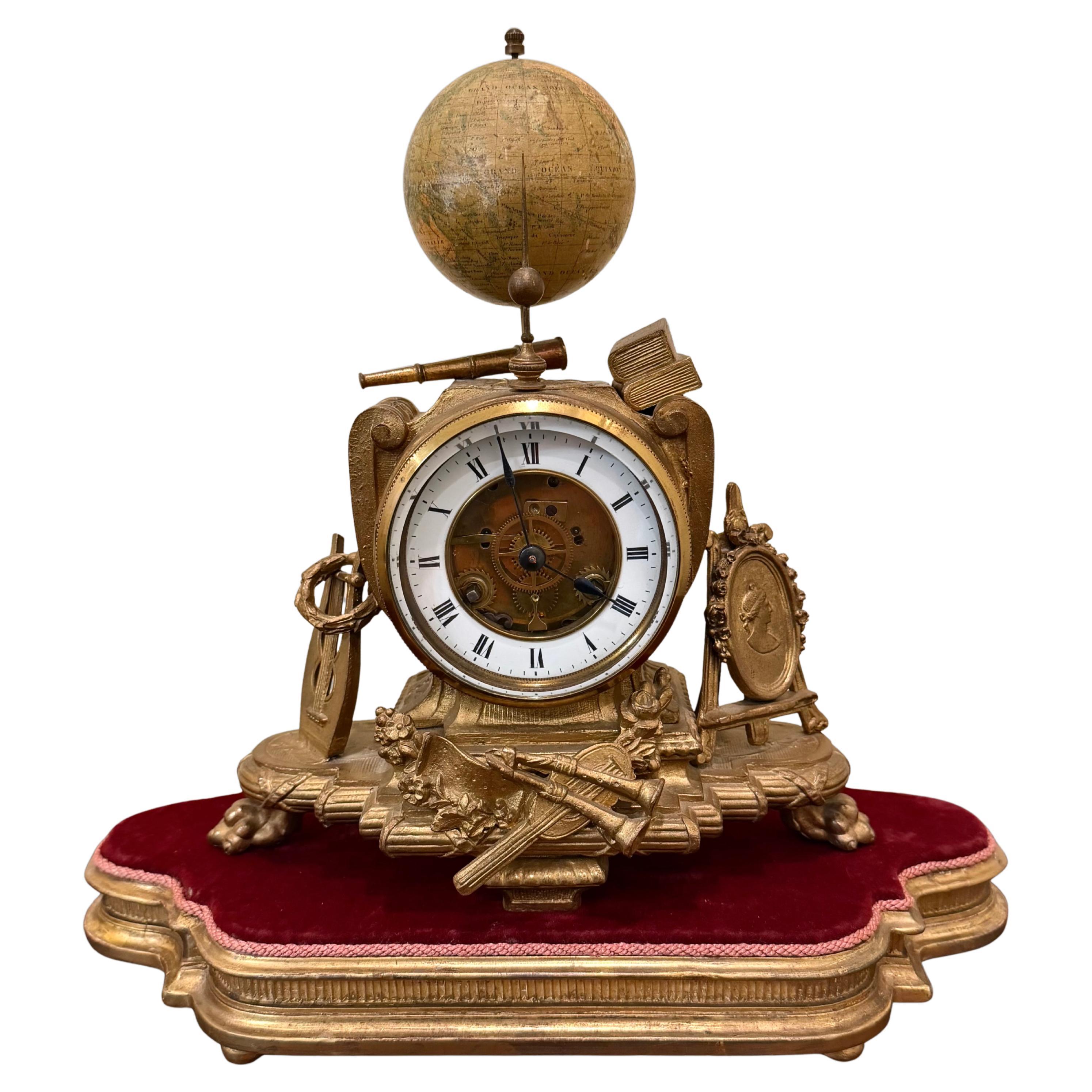 French 8 Day Time and Strike Globe Clock by Farcot For Sale