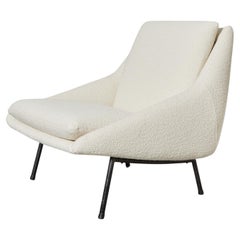 French "800" Lounge Chair in Ivory Bouclé by Joseph André Motte, Steiner, 1954