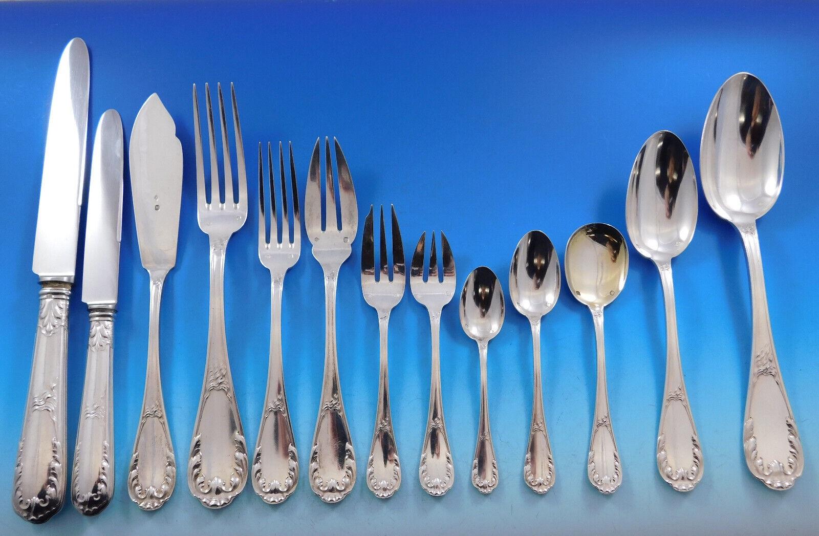 French 950 Sterling Silver Flatware Set Service 175 Pieces in Large Fitted Chest For Sale 10