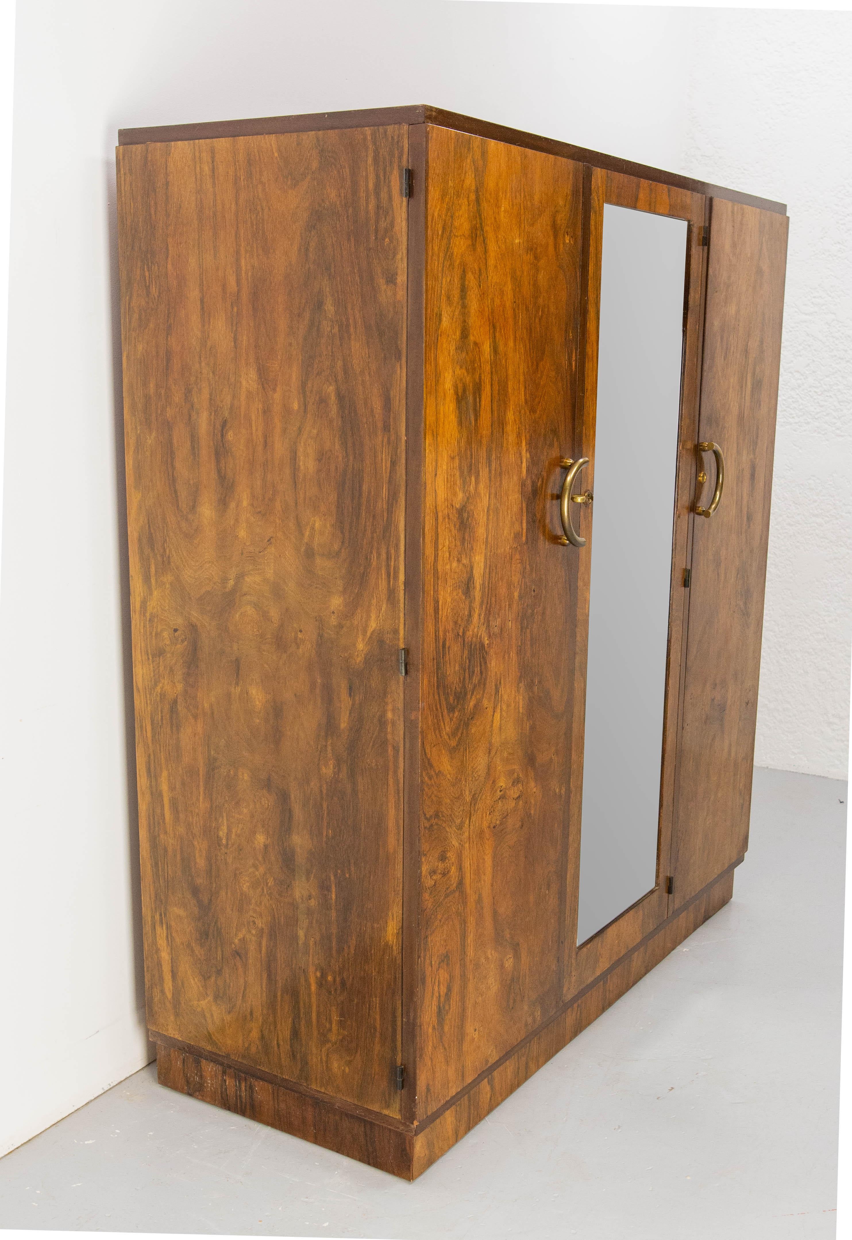 Art Deco French A Deco Dressing Armoire Beveled Mirror Many Drawers & Shelves, circa 1930 For Sale