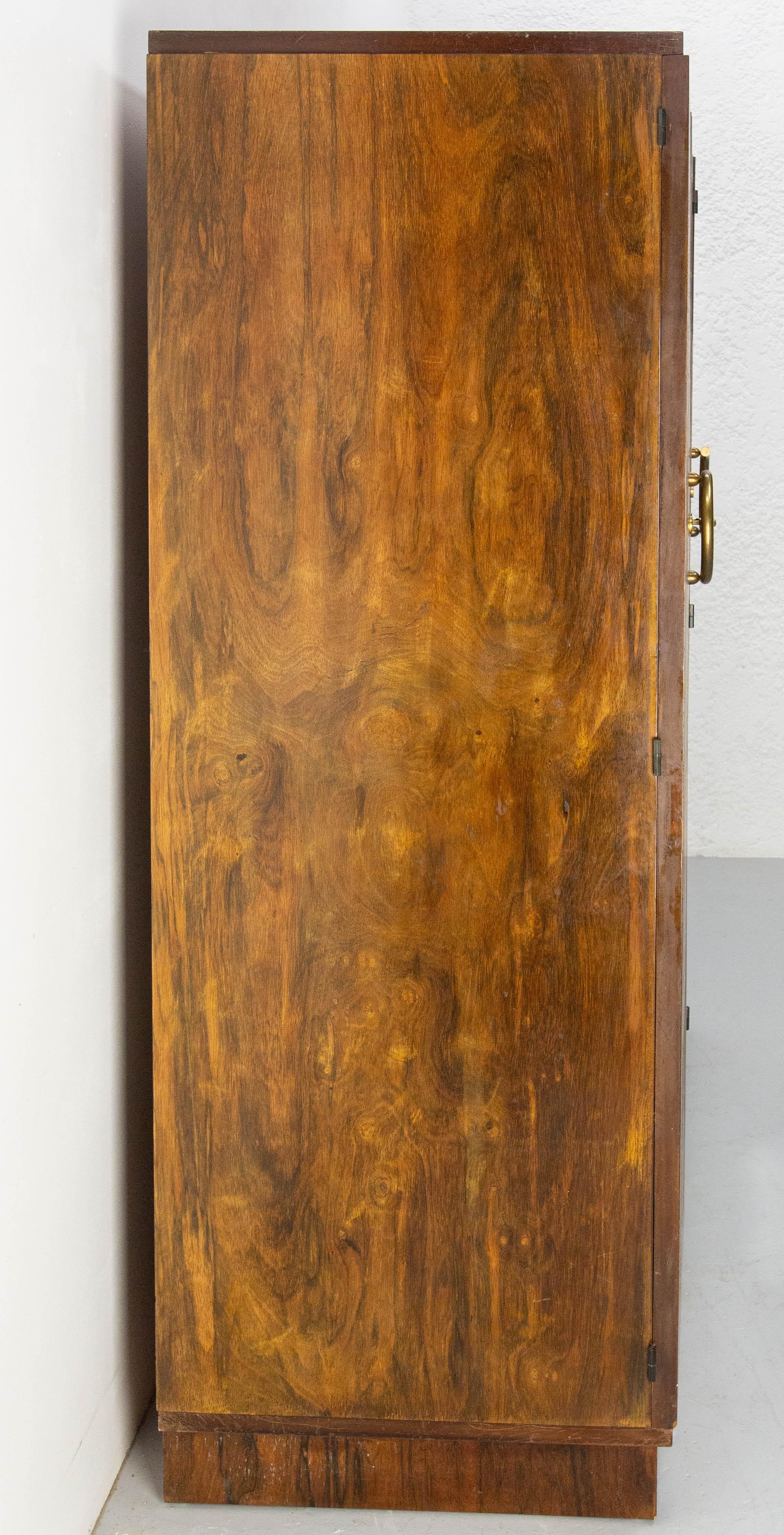 French A Deco Dressing Armoire Beveled Mirror Many Drawers & Shelves, circa 1930 In Good Condition For Sale In Labrit, Landes
