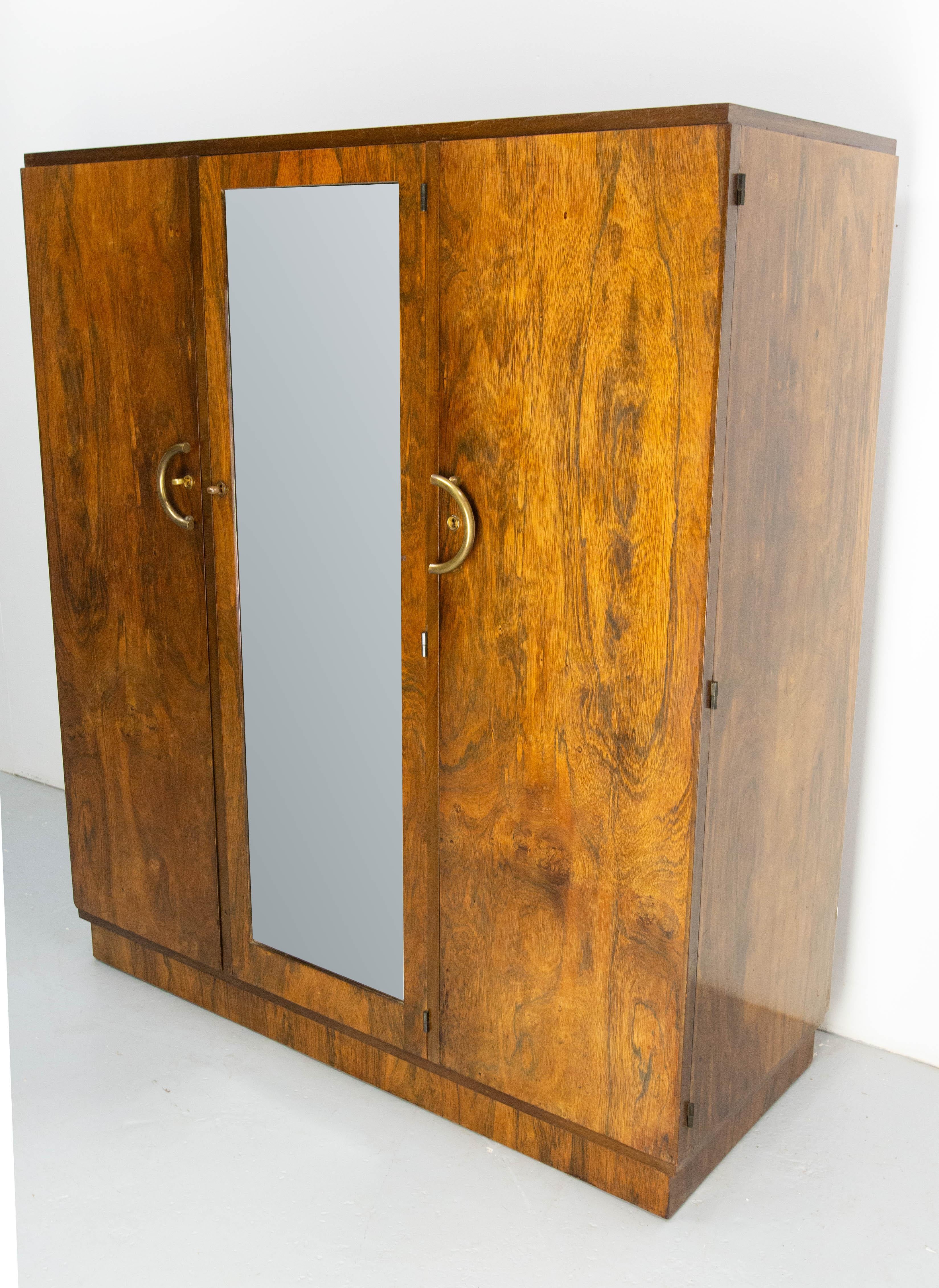 Mid-20th Century French A Deco Dressing Armoire Beveled Mirror Many Drawers & Shelves, circa 1930 For Sale