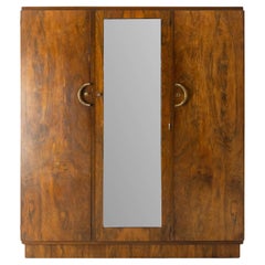 French A Deco Dressing Armoire Beveled Mirror Many Drawers & Shelves, circa 1930
