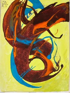 Ensemble de 6 peintures à l'huile abstraites françaises originales, signées et datées