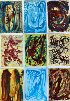 Set of 9 Original French Abstract Oil Paintings - each Signed & Dated 