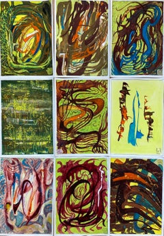 Set of 9 Original French Abstract Oil Paintings - each Signed & Dated 
