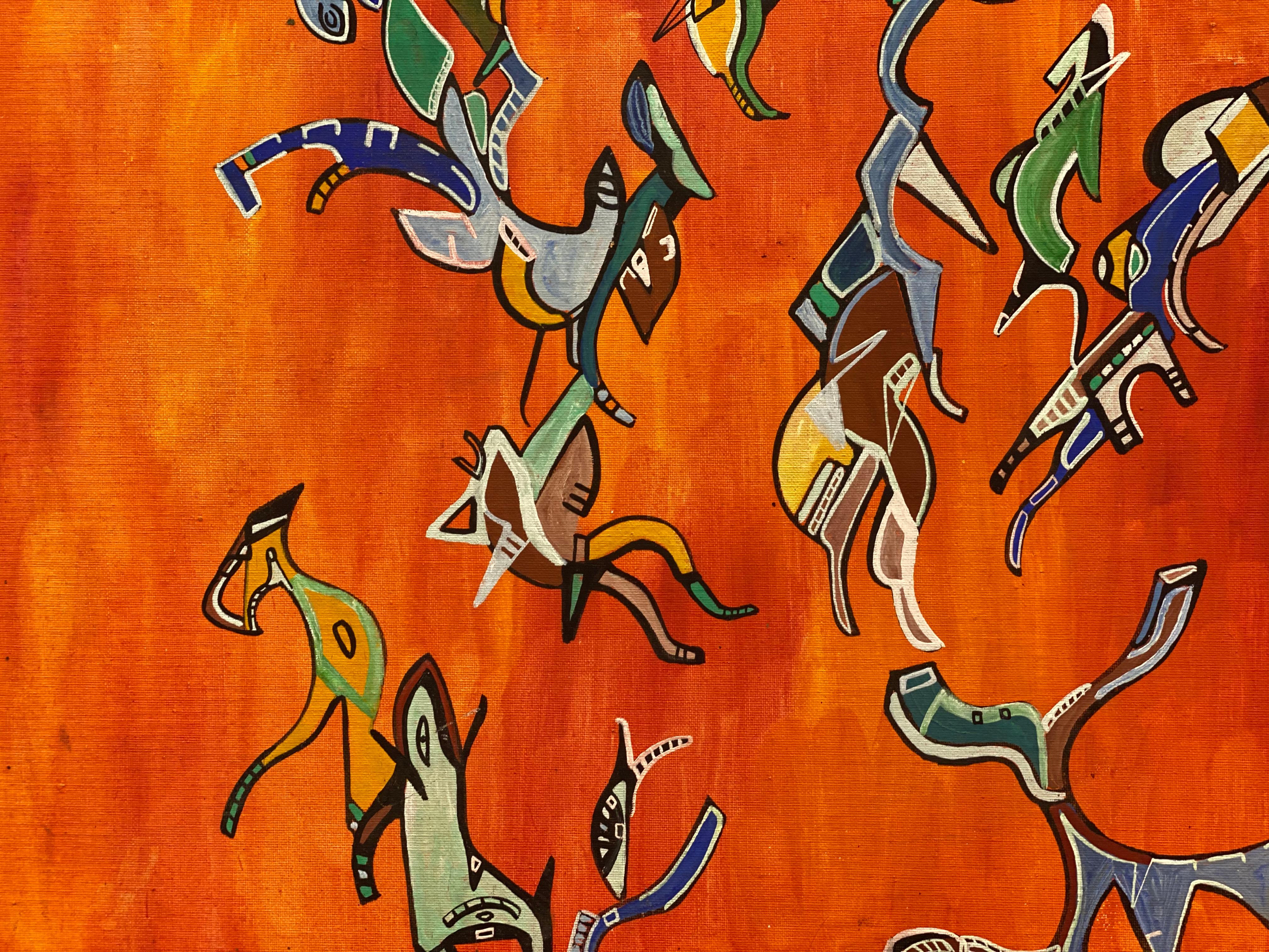 Leuchtend & farbenfrohes französisches abstraktes Ölgemälde in erstaunlichen Formen und Farben (Abstrakt), Painting, von Unknown