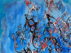 Bright & Colorful French Signed Abstract Oil Painting Amazing Shapes & Colors