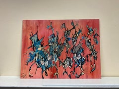 Bright & Colorful French Signed Abstract Oil Painting Amazing Shapes & Colors