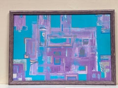 Framed Bright & Colorful French Abstract Oil Painting Amazing Shapes & Colors