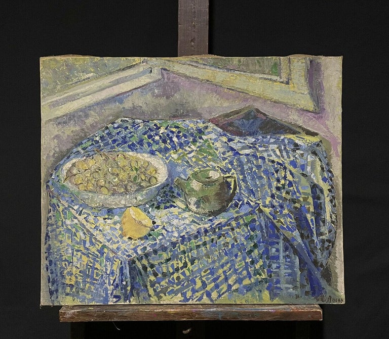 Mid 20th Century French Post-Impressionist Oil Kitchen Table Interior Still Life - Painting by Unknown