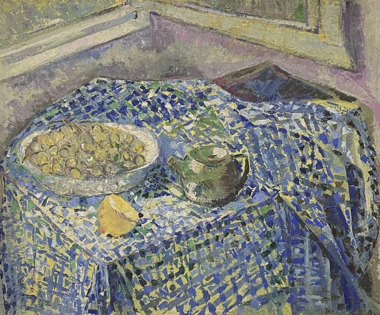 Unknown Still-Life Painting - Mid 20th Century French Post-Impressionist Oil Kitchen Table Interior Still Life