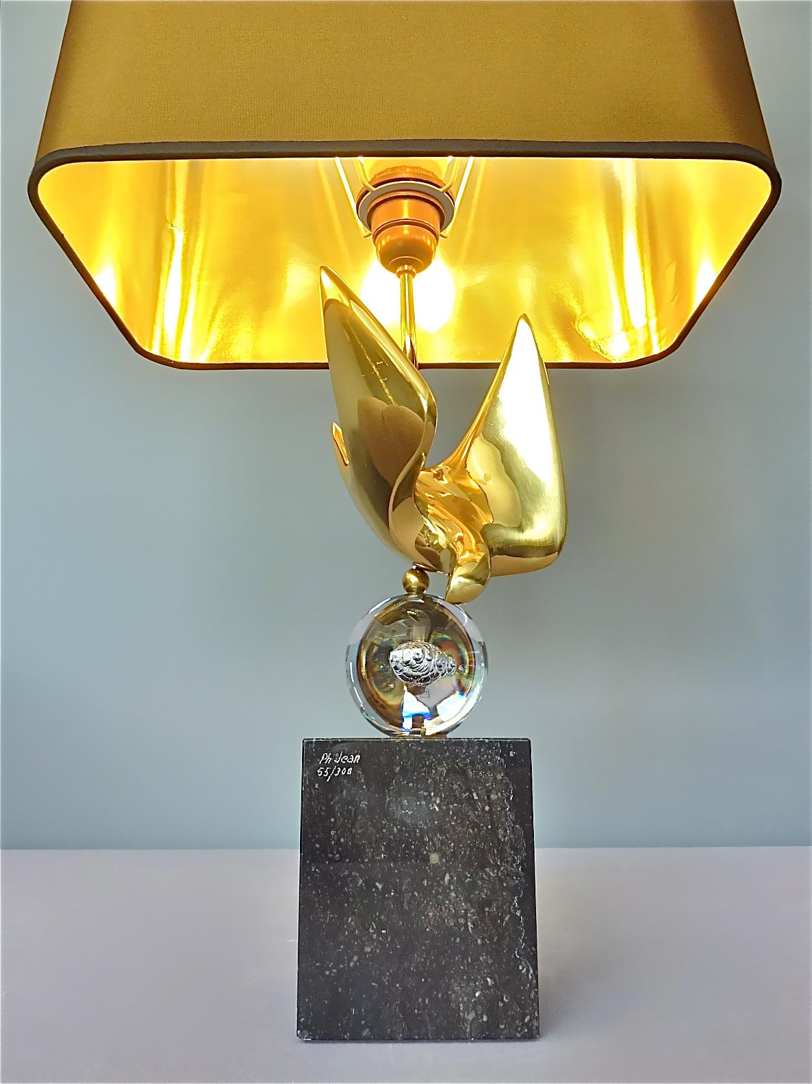 French Abstract Bird Sculptural Signed Bronze Table Lamp by Philippe Jean 55/300 For Sale 7