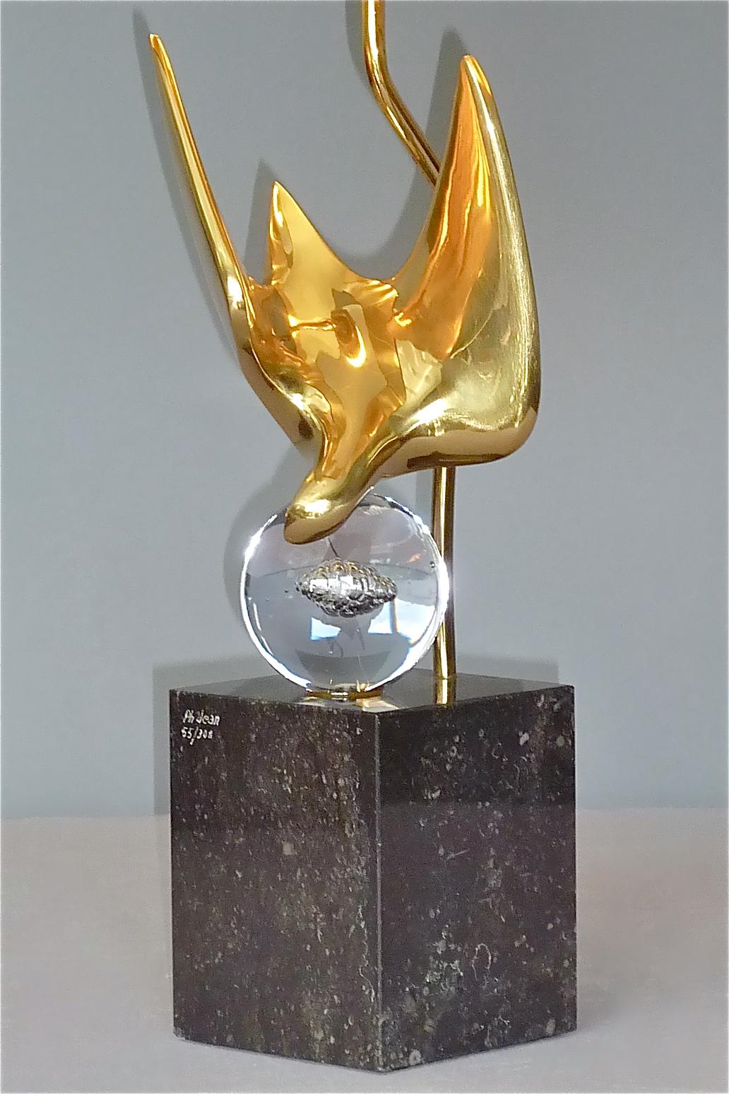 Hollywood Regency French Abstract Bird Sculptural Signed Bronze Table Lamp by Philippe Jean 55/300 For Sale