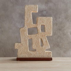 French Abstract Carved Stone Sculpture on Wood Base, 1950s