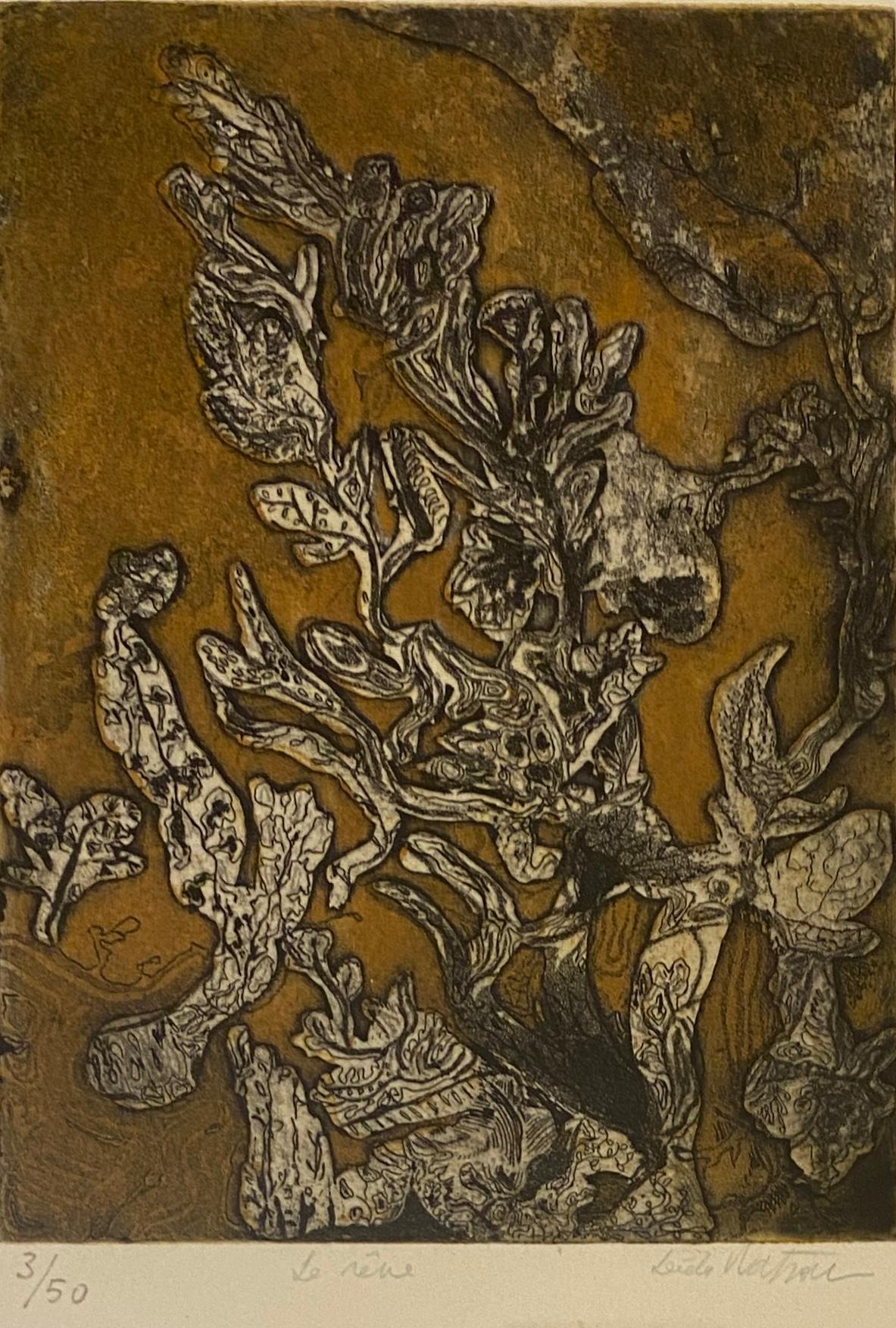 Moderne Lithographie abstraite française originale, signée intitulée « Le rêve » en vente