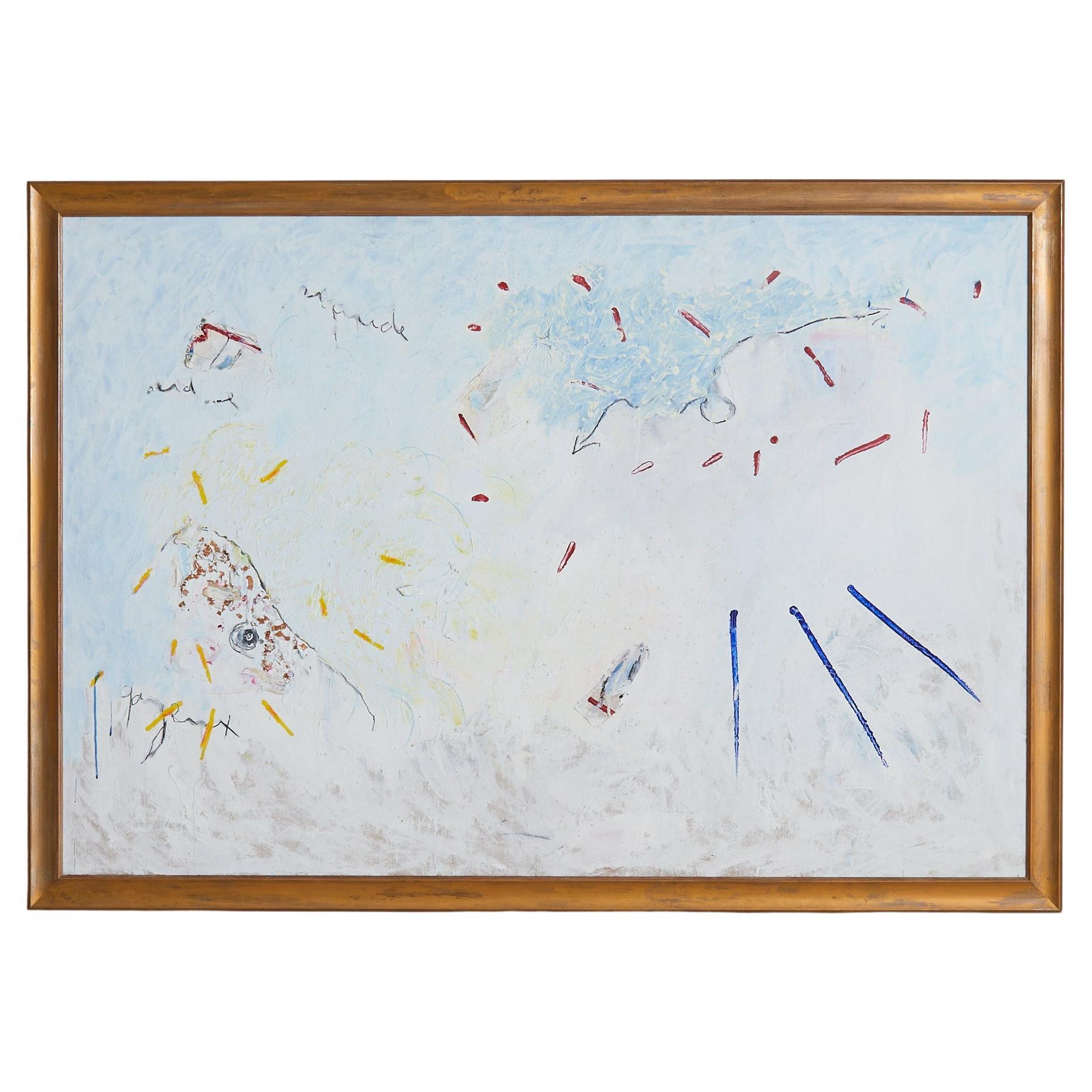 French Abstract Expressionist Acrylic Painting in Giltwood Frame, 1982 en vente