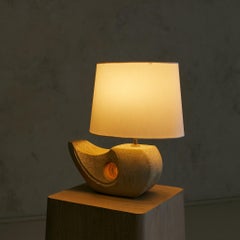 French Abstract Limestone Table Lamp with Shade by Albert Tormos, 1970s