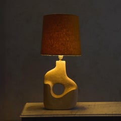 French Abstract Limestone Table Lamp with Yellow Shade by Albert Tormus, 1960s