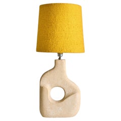 French Abstract Limestone Table Lamp with Yellow Shade by Albert Tormus, 1960s