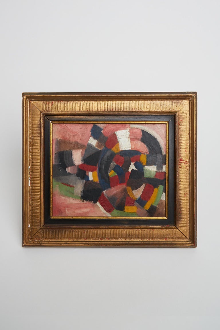 A French abstract painting.
Polychorme oil on canvas, in its original frame.
Dated 1959.