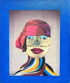 Retro 1980's French Abstract Surrealist Figure Original Oil Amazing Bright Colors