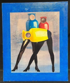 1980's French Abstract Surrealist Original Oil Amazing Bright Color Figures