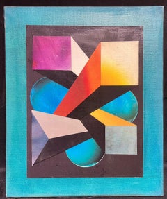 1980's French Abstract Surrealist Original Oil Amazing Bright Colors