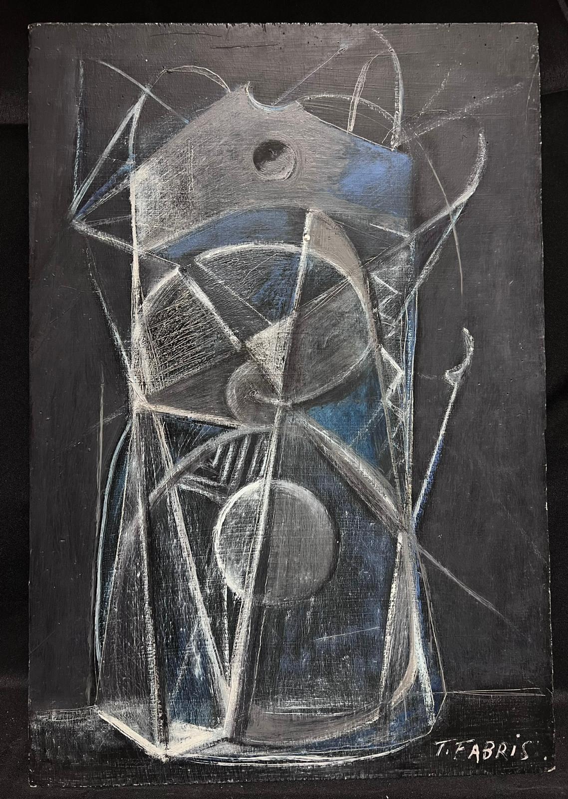 1980's French Abstract Surrealist Original Oil Black and Grey Colors - Painting by French abstract