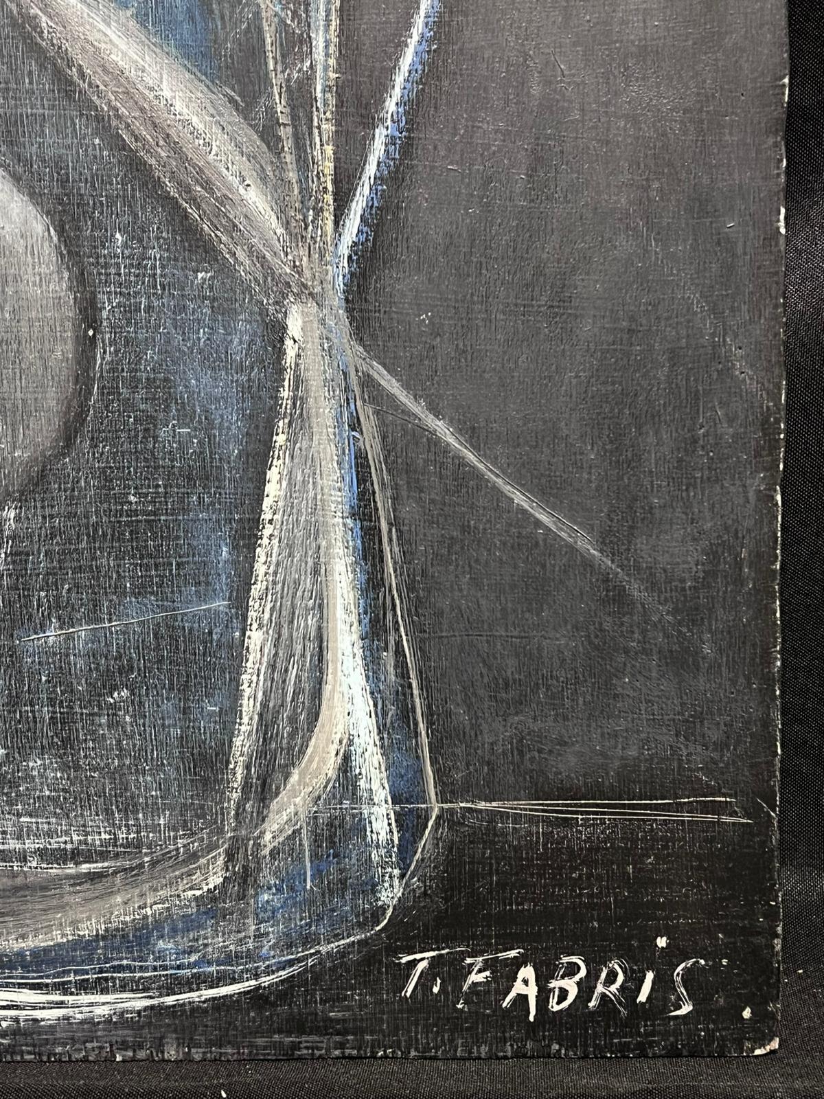 Artist/ School: French abstract, signed by T. Fabris, dated 1977

Title: Abstract Surrealist Composition

Medium: oil on board, unframed

Painting: 23 x 16 inches

Provenance: private collection, Paris

Condition: The painting is in overall very