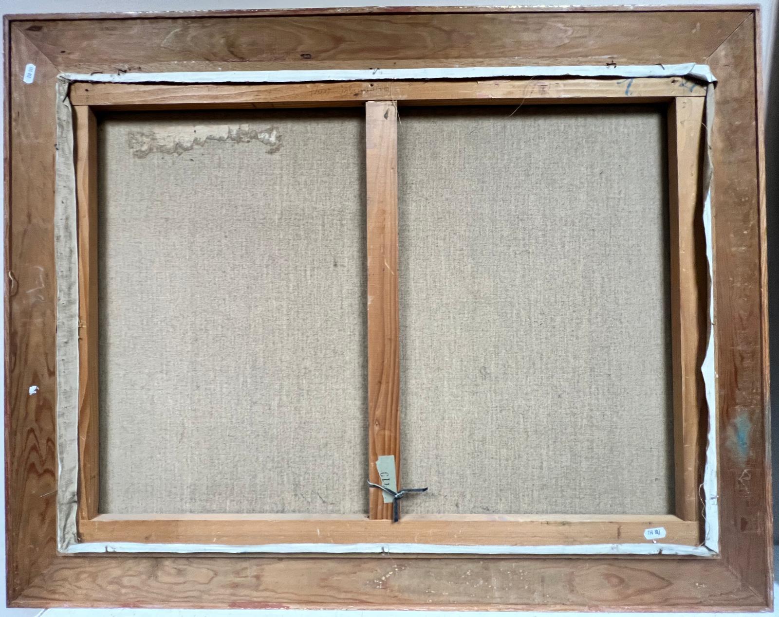 Enorme dipinto astratto a olio firmato dal modernista francese con paesaggio urbano arancione e blu in vendita 3