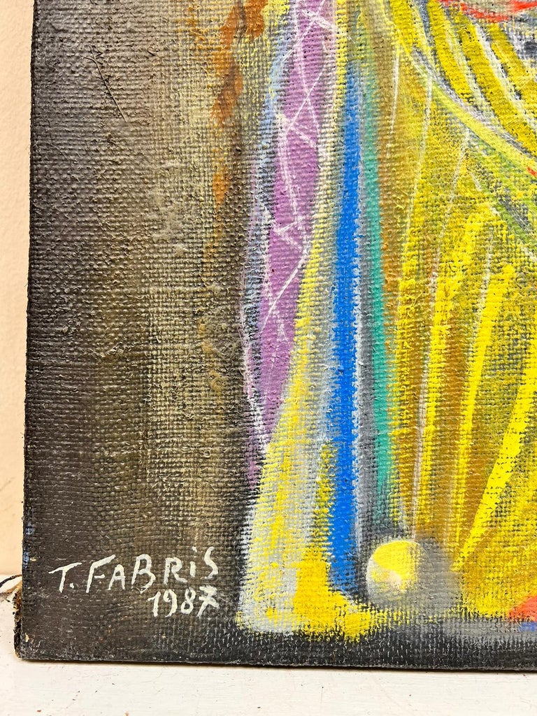 French abstract Large 1980's French Abstract Surrealist Original Oil