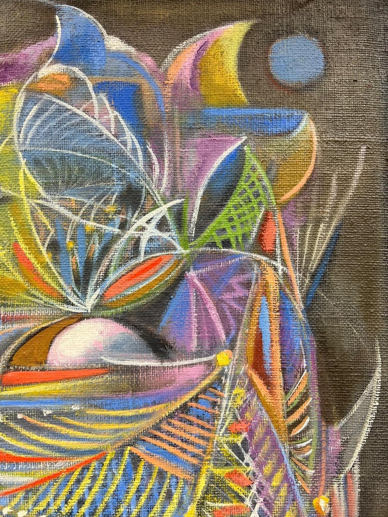 French abstract Large 1980's French Abstract Surrealist Original Oil