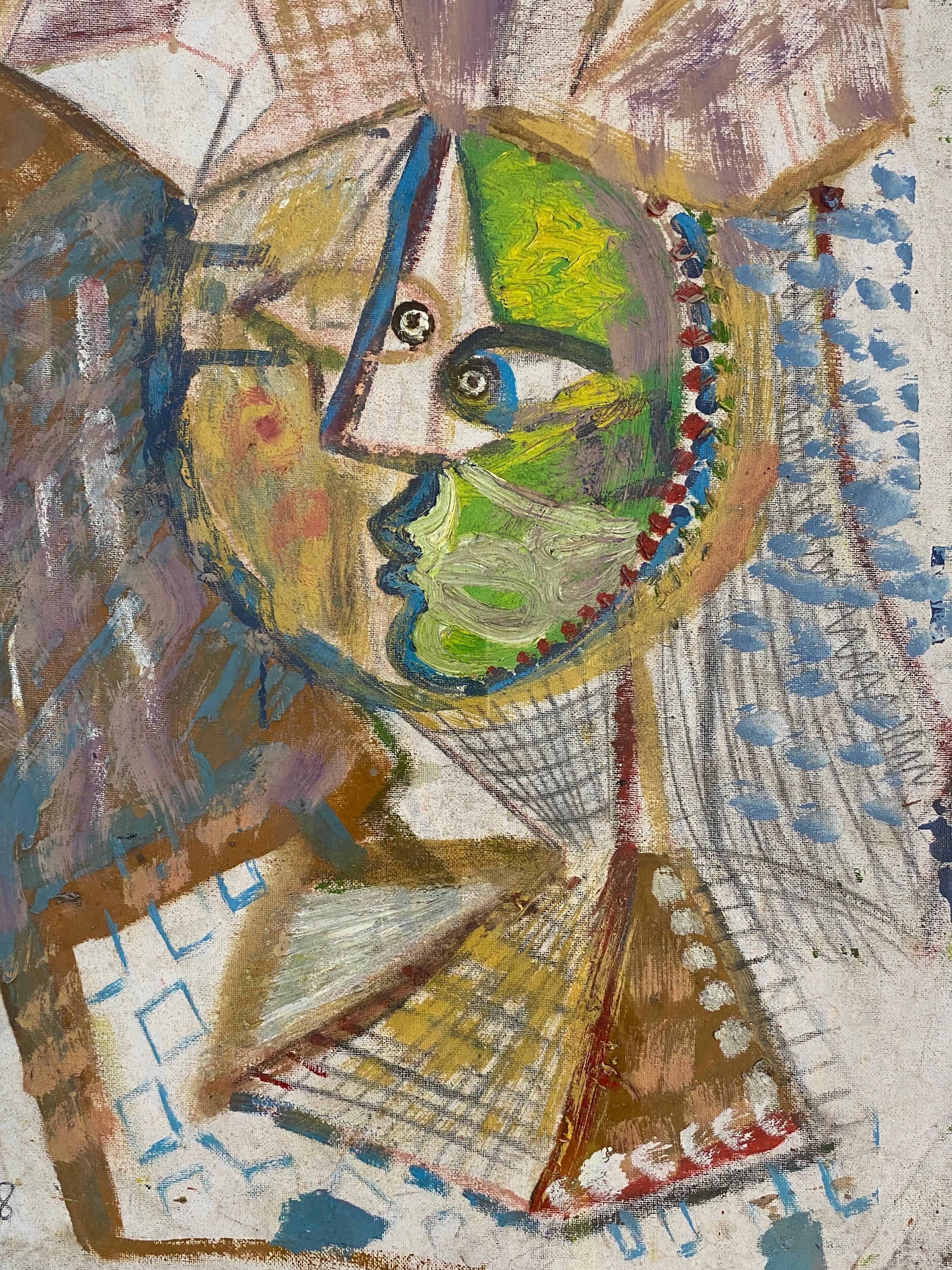 Französische abstrakte Malerei im Picasso-Stil, französische kubistische Malerei in der Manier von Picasso (Holz) im Angebot