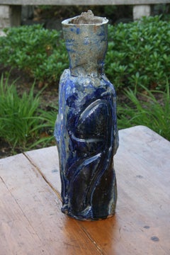 Scandinavian   Abstract Terracotta Blue Glazed Figural Sculptural Vase