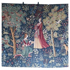 French Abusson Tapestry Medieval Romance Scene Mille-Fleurs