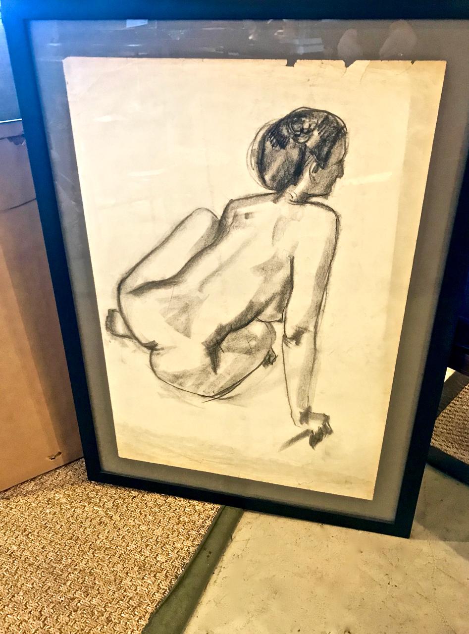 
This is a large mid-century French Academic drawing by J. L. Clemenceau (listed artist) that dates to circa 1945-50. The drawing was removed from the signed Ecole Des Beaux Arts academic portfolio of Clemenceau and custom framed. Clemenceau