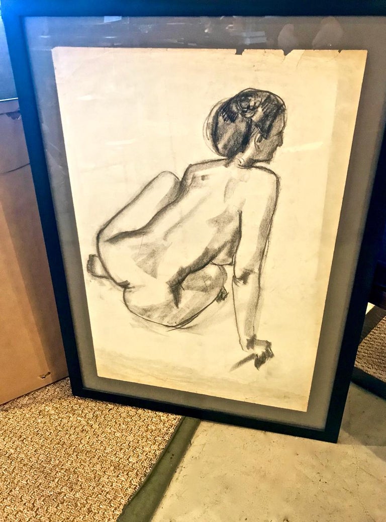 
This is a large mid-century French Academic drawing by J. L. Clemenceau (listed artist) that dates to circa 1945-50. The drawing was removed from the signed Ecole Des Beaux Arts academic portfolio of Clemenceau and custom framed. Clemenceau