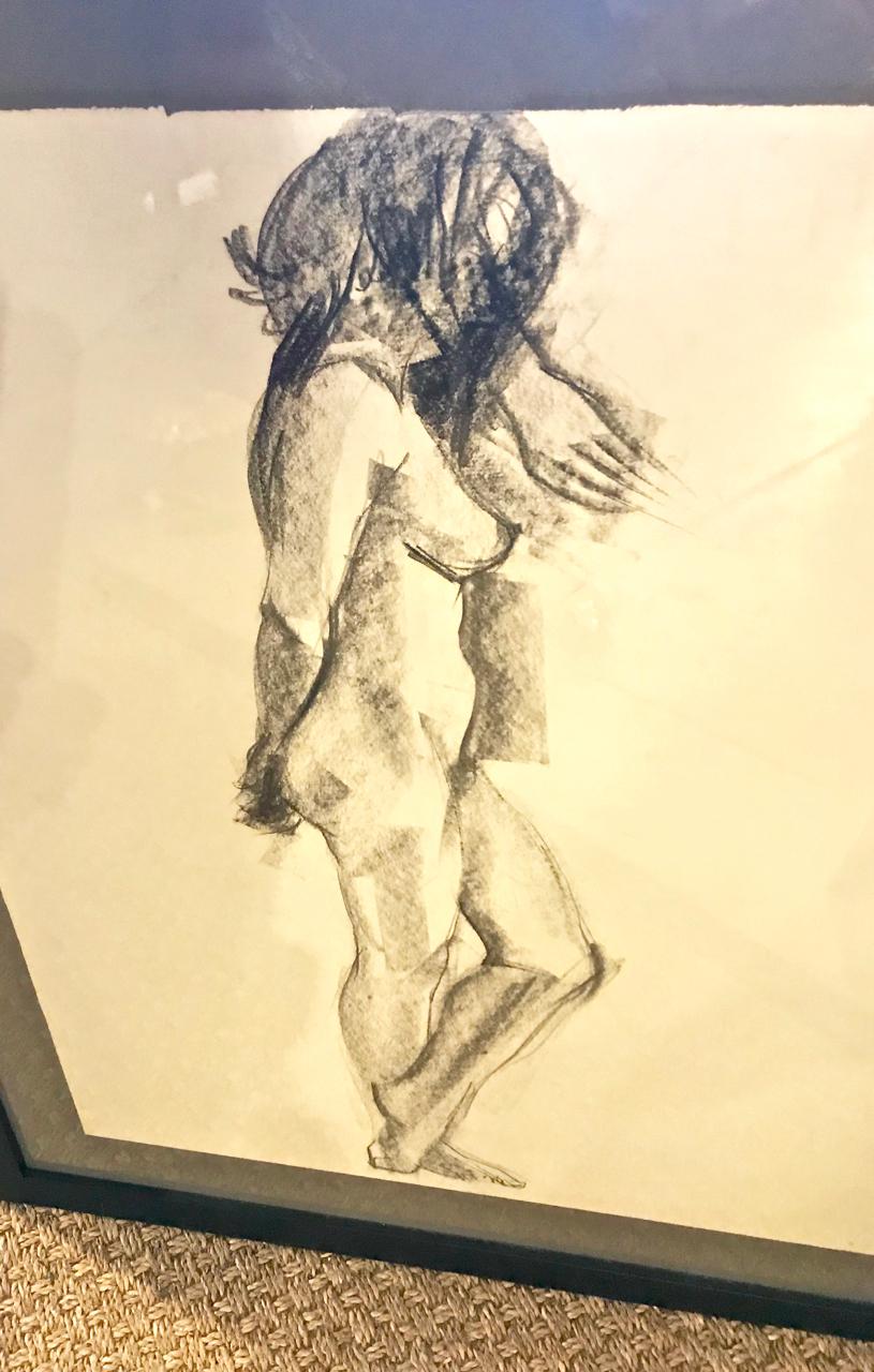 This is a large mid-century French Academic drawing by J. L. Clemenceau (listed artist) that dates to circa 1945-50. The drawing was removed from the signed Ecole Des Beaux Arts academic portfolio of Clemenceau and custom framed. Clemenceau