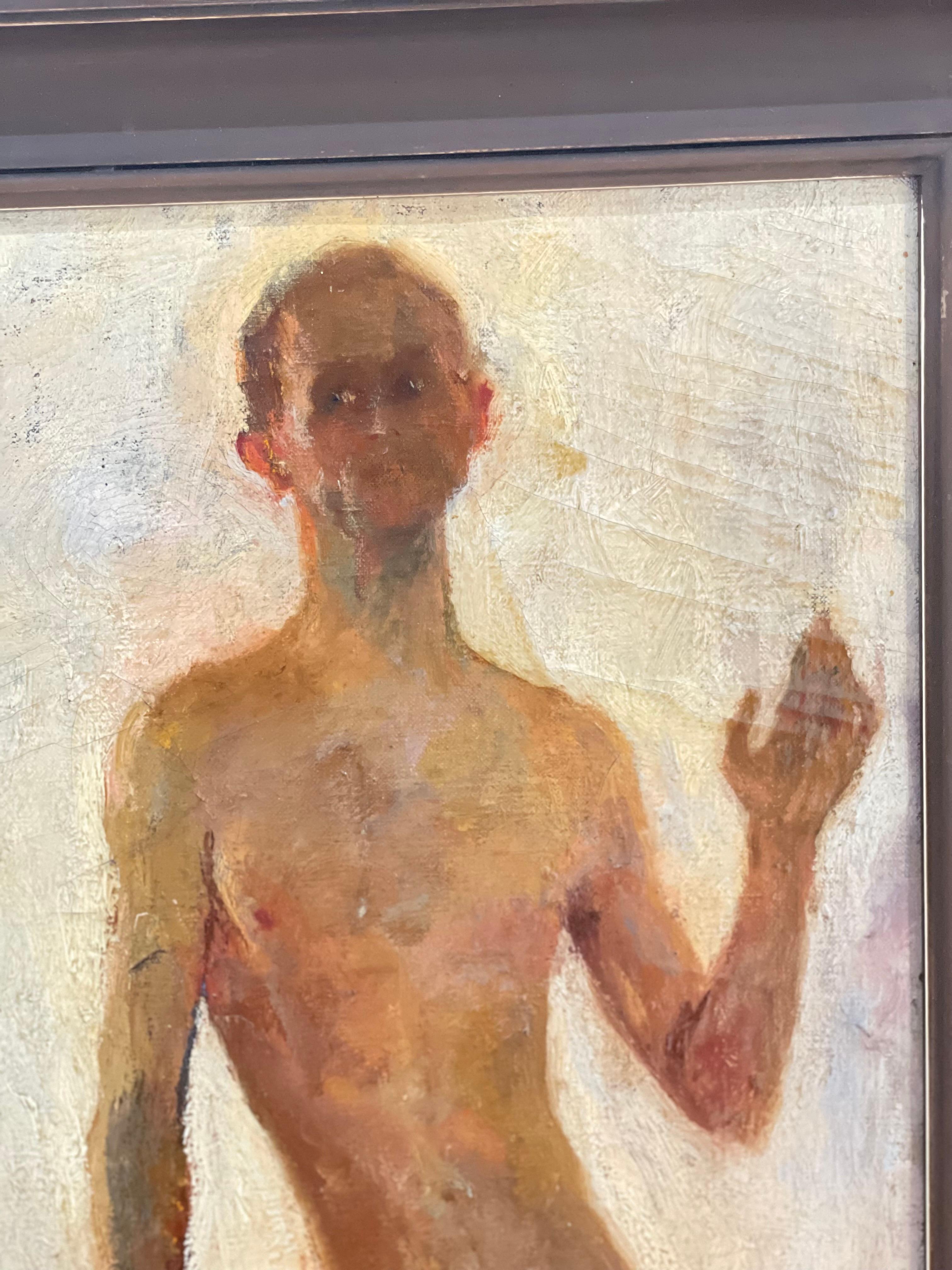Hand-Painted French Academic Nude Man 1920 For Sale