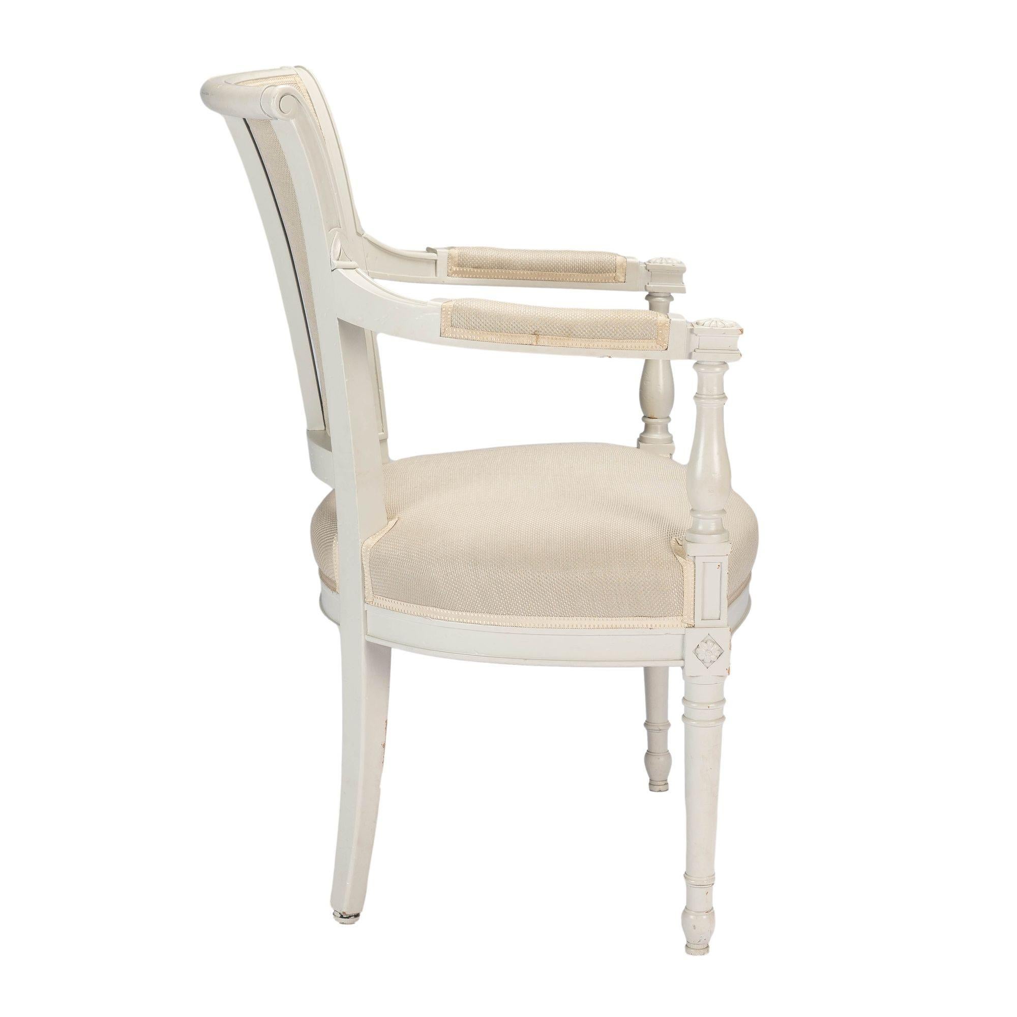 French Louis XVI Style Painted & Upholstered Armchair, c. 1910-30 For Sale 1