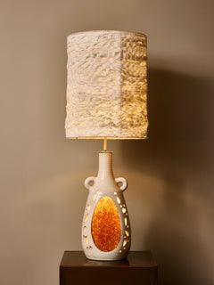 French Accolay Ceramic Table Lamp with Resin Inlay and Perforated Body