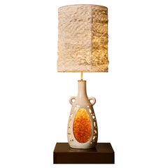 French Accolay Ceramic Table Lamp with Resin Inlay and Perforated Body